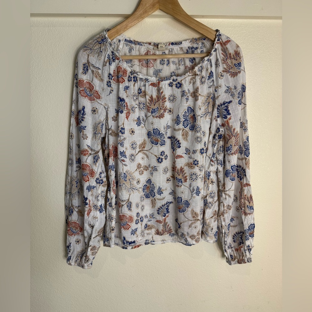 ANA A New Approach M Floral Peasant Blouse Women’s Medium Boho Cottagecore Top - Picture 2 of 9